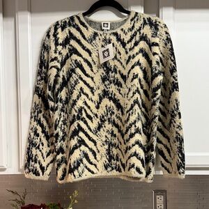 Anne Klein Black and Cream Patterned Sweater NWT